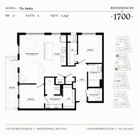The Sophia Floor plan at Residences at 1700, Minnetonka, 55305